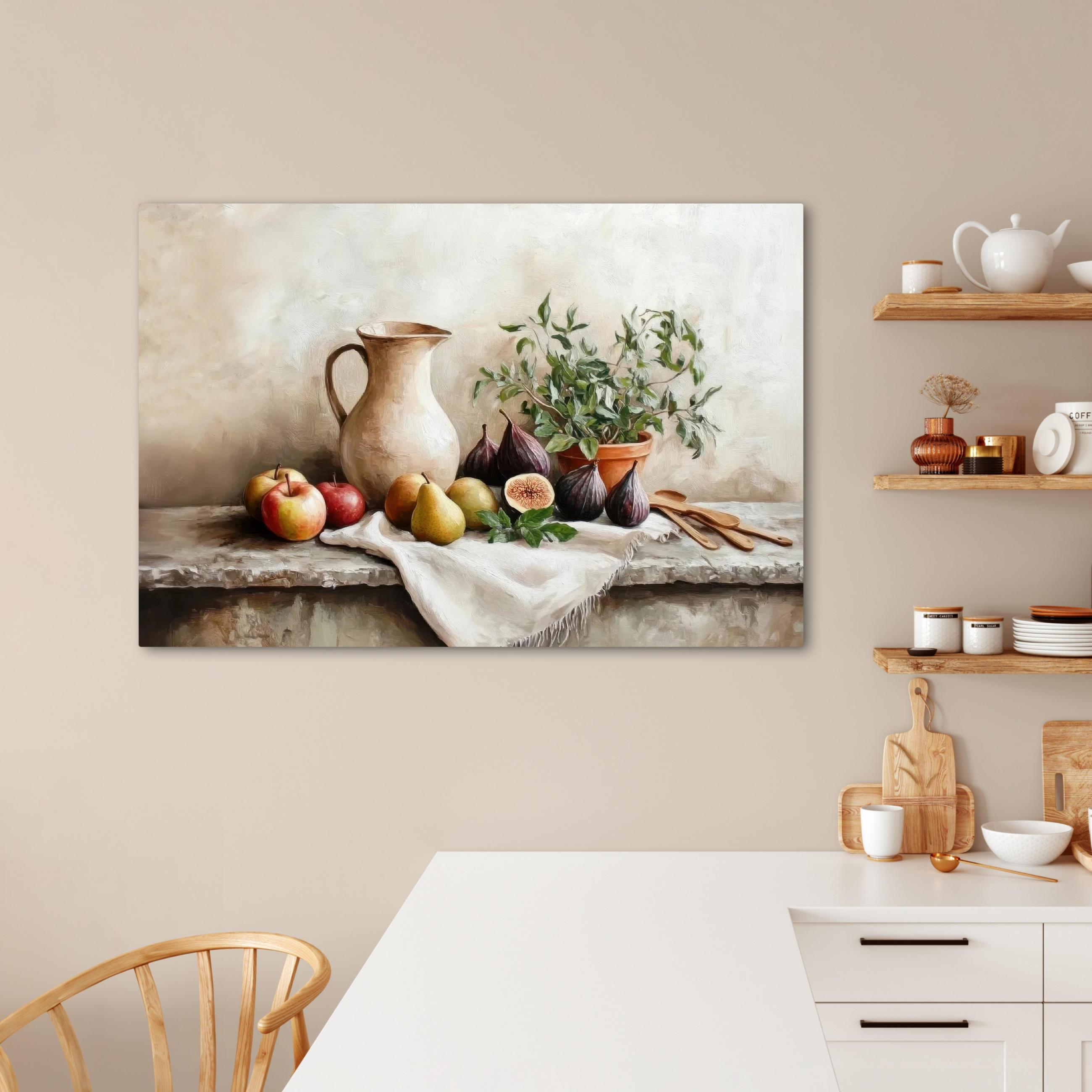 LEINWANDBILD Obst - Kräuter - Ländlich Wohnzimmer 120x80 cm - Naturfarben, Textil (120/80cm) - MuchoWow