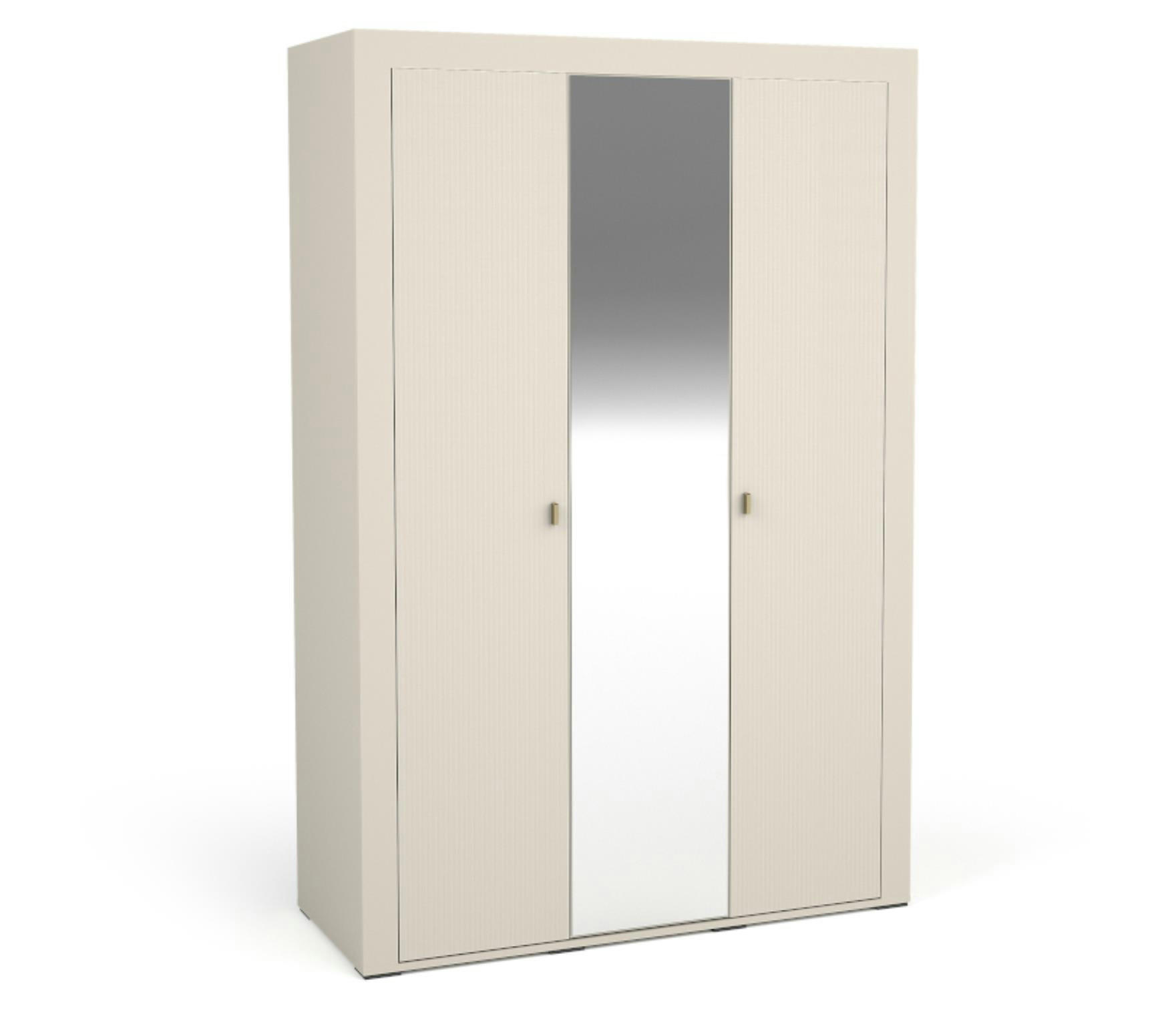 KLEIDERSCHRANK Mossa Kaschmir, Dreitüriger Kippschrank mit Spiegel - Beige, Holzwerkstoff (137/206/56cm) - Bettso