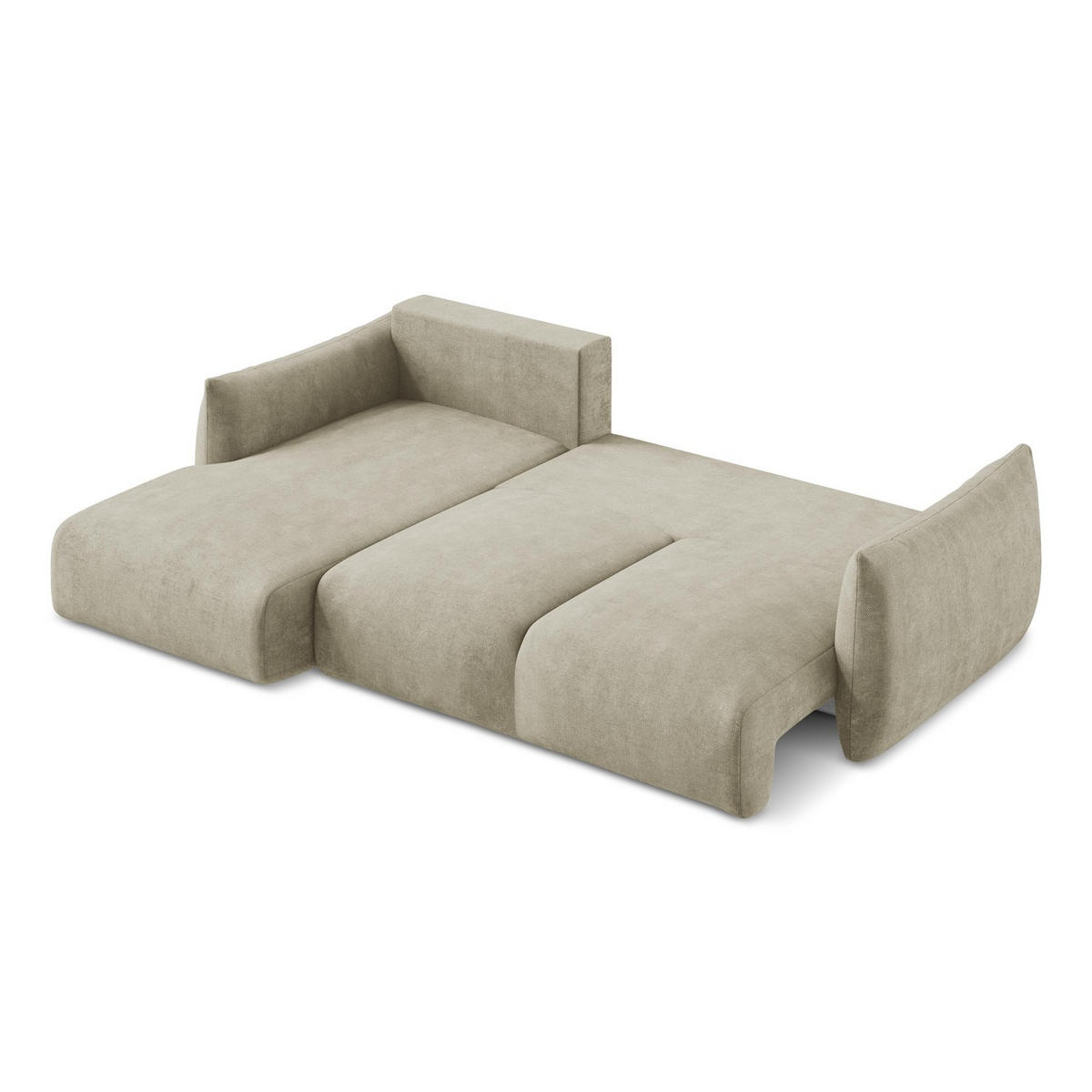 ECKSOFA mit Schlaffunktion links Chenille Stoff Beige - Beige/Schwarz, Holzwerkstoff/Kunststoff (242/162cm) - LaMiaSofa