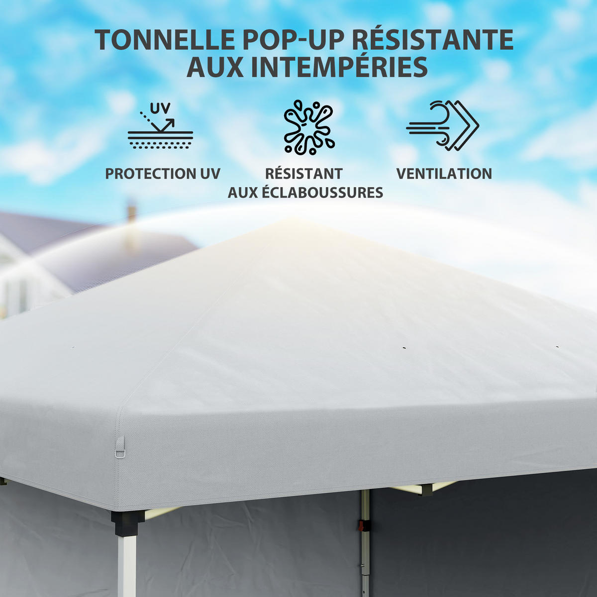 PAVILLON DE-13961 Pop-up 3/3 m, höhenverstellbar UV30+ - Hellgrau, Textil (297/288/297cm) - ComfortXL