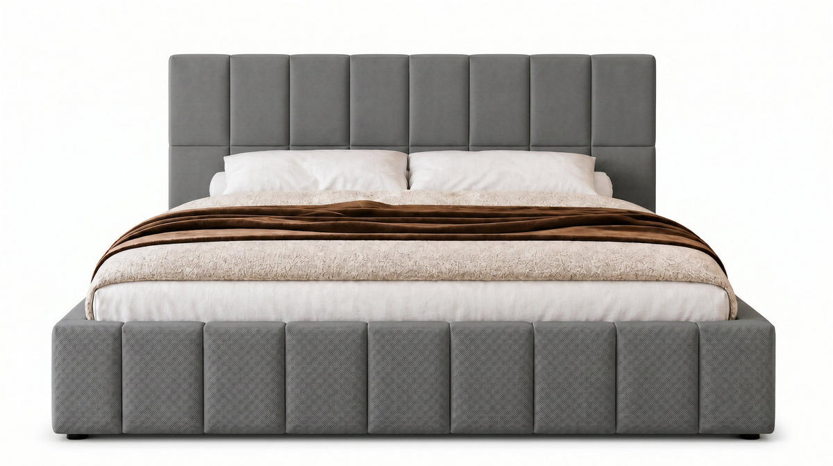 POLSTERBETT 180x200 cm, Alma, Doppelbett mit Bettkasten, Lattenrost aus Holz, Velourstoff, Dunkelgrau - Dunkelgrau, Holz/Kunststoff (180/200cm) - Marpur
