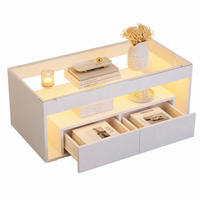 COUCHTISCH aus Spanplatte und Glas 100x50x40 cm Weiß mit LED-Beleuchtung und 2 Schubladen - Weiß, Holzwerkstoff (100/50/40cm) - IVMEU