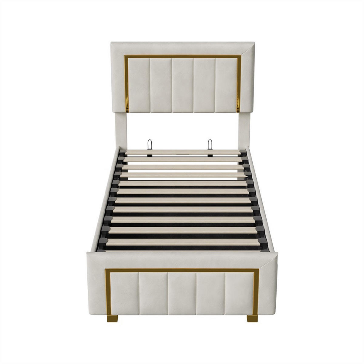 POLSTERBETT 90x200 cm mit hydraulischem Stauraum und Steppmuster im Glamour-Stil - ohne Matratze - Off-White - Creme, Textil (90/200cm) - DELFA