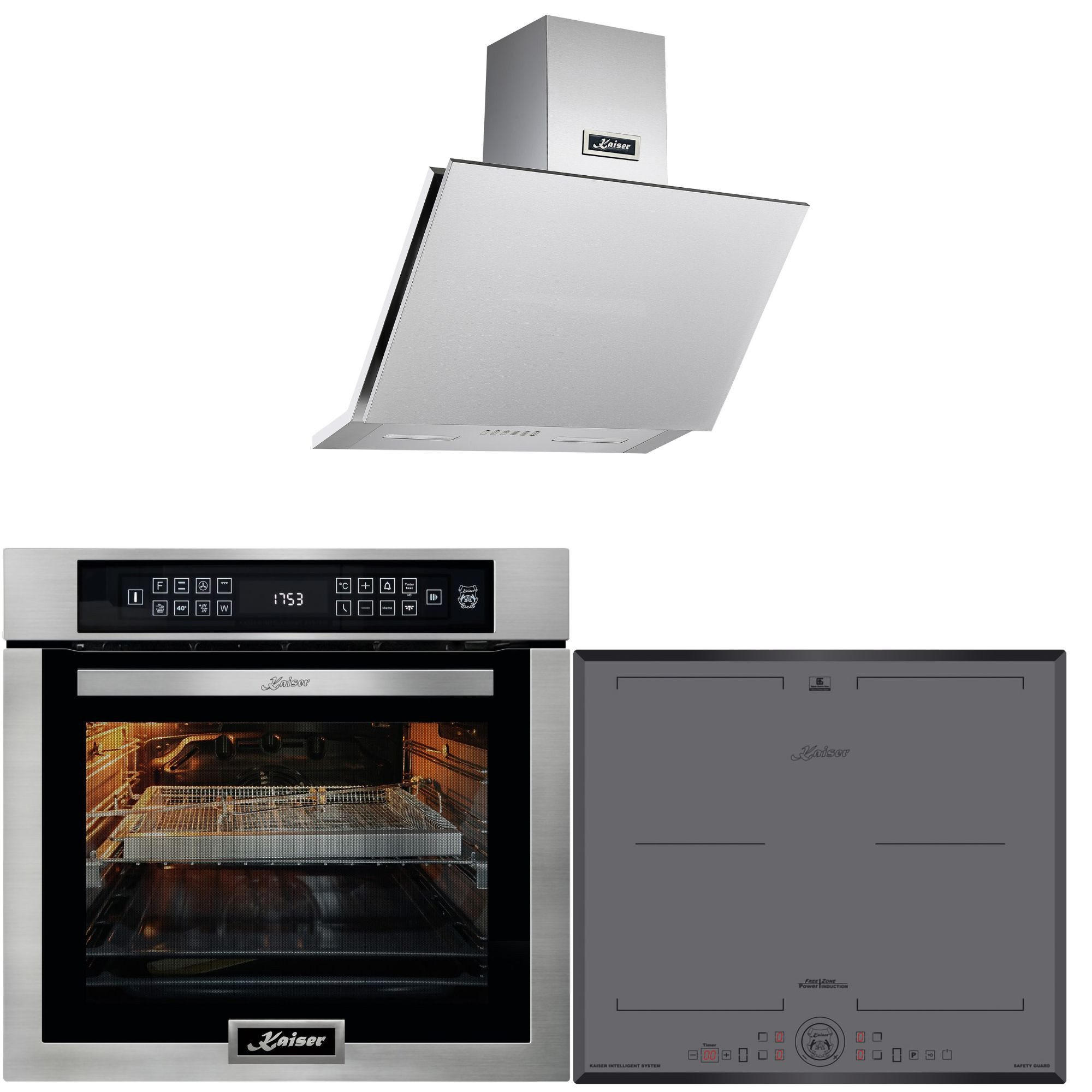 BACKOFEN-SET-ELEKTROBACKOFEN EH 6306 N R + Induktionskochfeld KCT 6730 FI + Dunstabzugshaube AT 6455 60 cm - Silberfarben, Metall (59.4/59.4/57.5cm) - Kaiser Küchengeräte