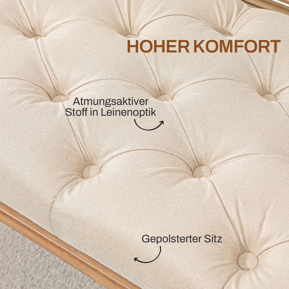 SITZBANK, Polsterbank mit Leinenoptik, Holzbeine, Bettbank, 120 x 41 x 48 cm, Creme - Creme, Kunststoff (41/48/120cm) - HOMCOM