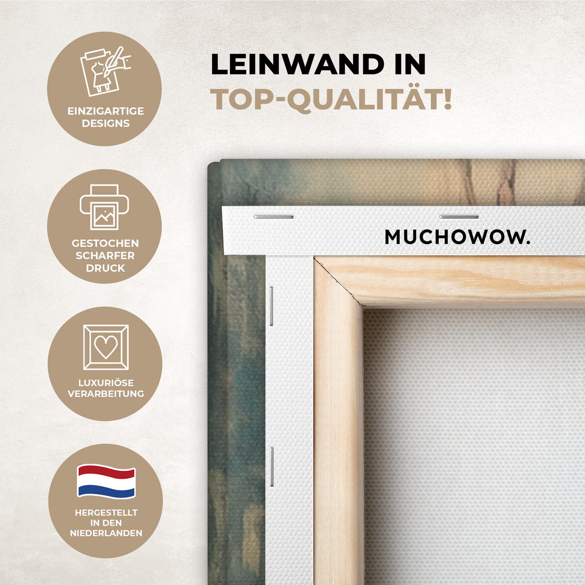 LEINWANDBILD Hirsch - Gemalt - Geweih - Braun 90x90 cm - Haselnussfarben, Textil (90/90cm) - MuchoWow