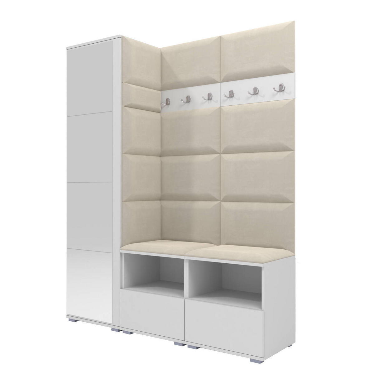 GARDEROBEN-SET Nela II mit Spiegel 150/187/40 - Silberfarben/Creme, Holzwerkstoff/Kunststoff (150/187/40cm)