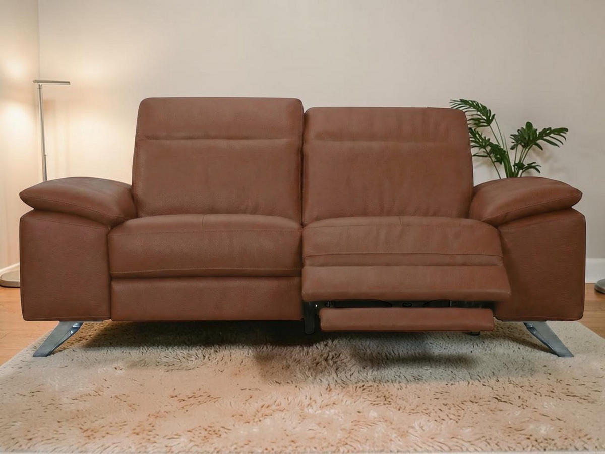 3-SITZER Sofa Genius Echtleder mit 1 x Relaxfunktion Cognacbraun - Cognac, Leder/Metall (220/80/104cm)