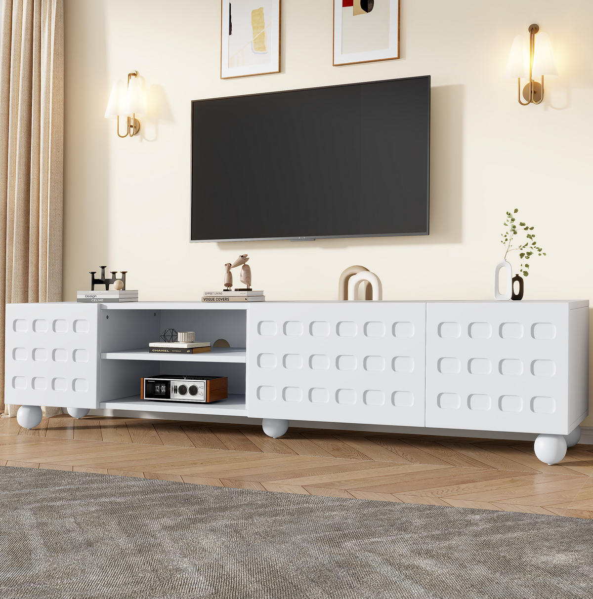 TV-SCHRANK 200 x 40 x 44 cm Weiß mit 3 Türen und halboffenem Fach - Weiß, Holzwerkstoff (40/44/200cm) - Beauniv