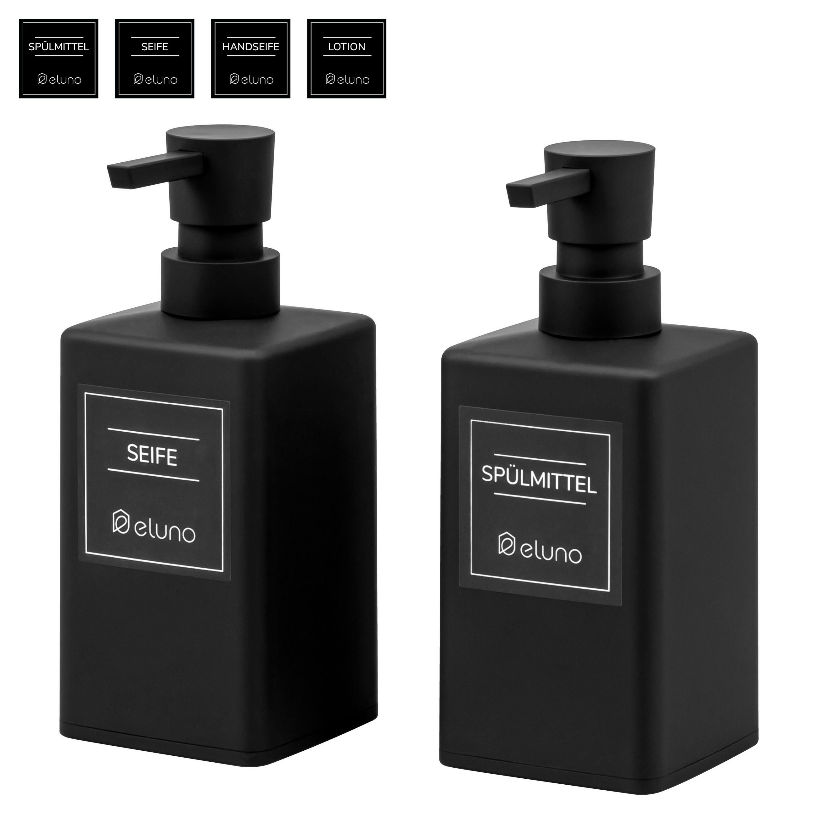 SEIFENSPENDER 2er Set, matt schwarz, Kunststoff - Schwarz, Kunststoff (7/17/8cm) - eluno