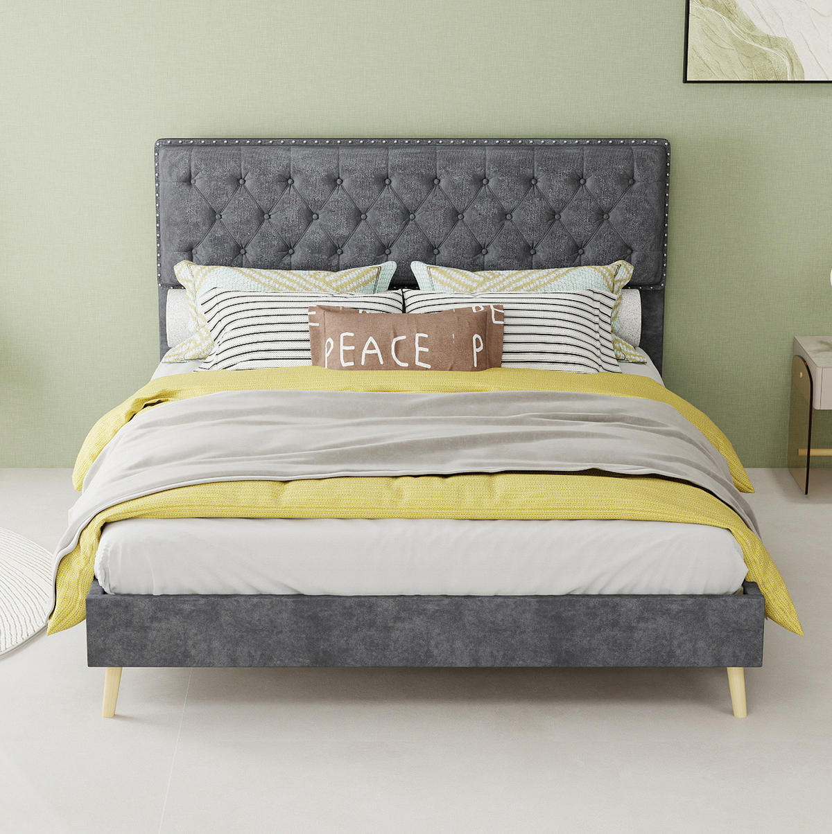 POLSTERBETT aus Samt und Metall 140x200 cm Grau mit Matratze und Stauraum unter dem Bett - Grau, Textil (140/200cm) - IVMEU