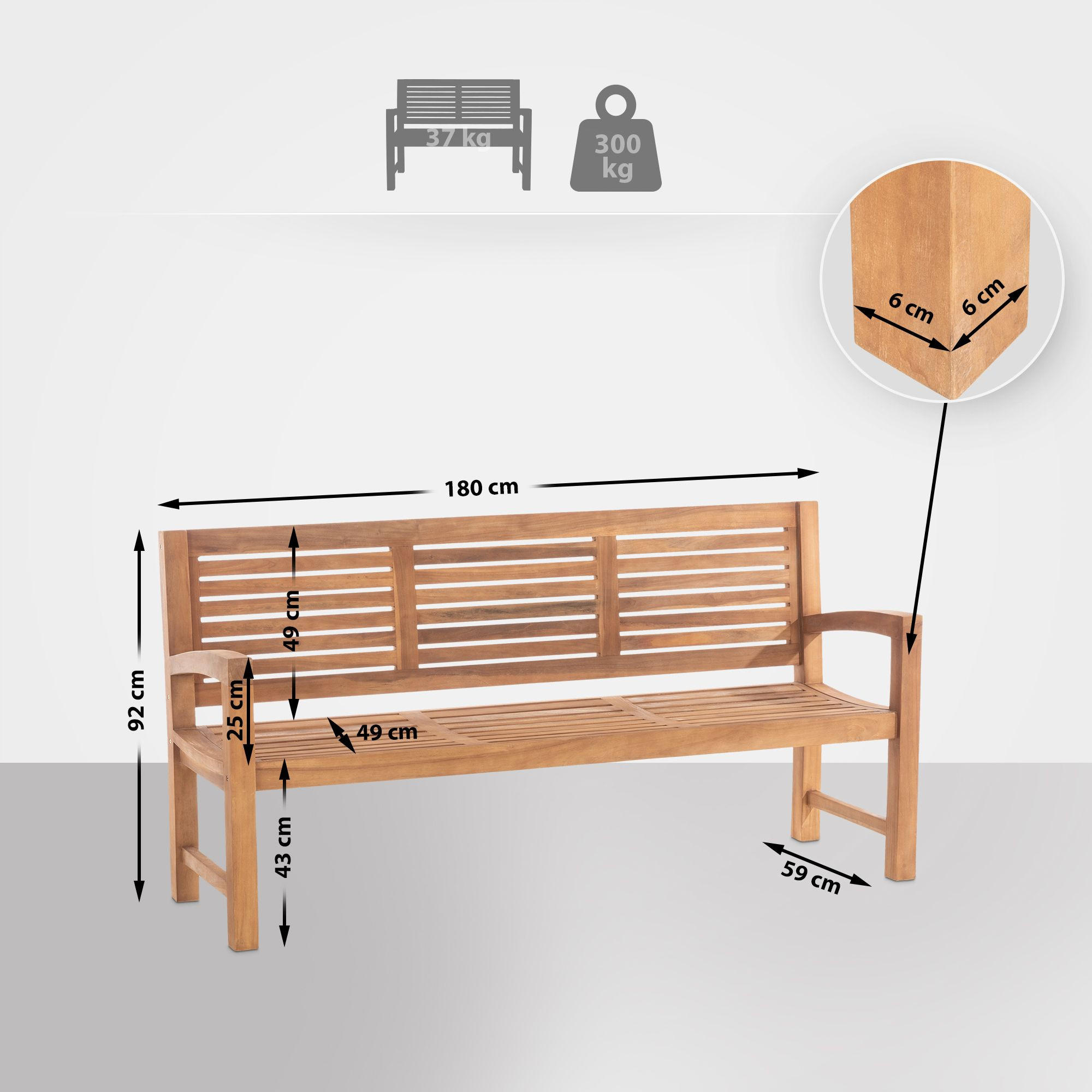 GARTENBANK 180/59 cm Holz Teak - Teakfarben, Holz (180/92/59cm) - CLP
