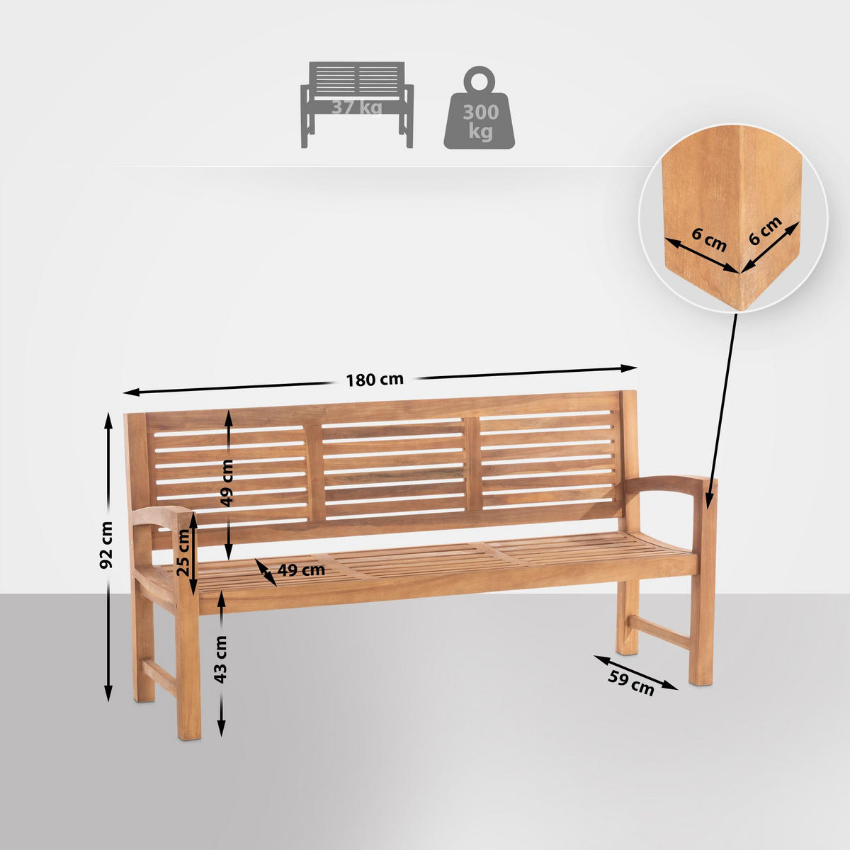 GARTENBANK 180/59 cm Holz Teak - Teakfarben, Holz (180/92/59cm) - CLP