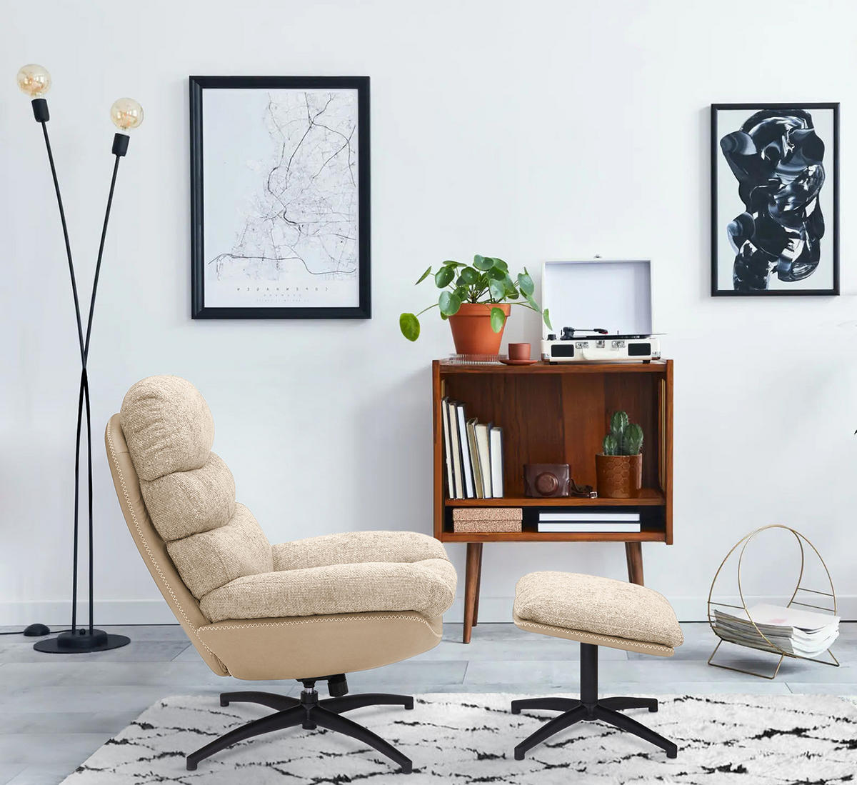 RELAXSESSEL - Beige/Schwarz, Textil/Metall (78/102/90cm) - home24