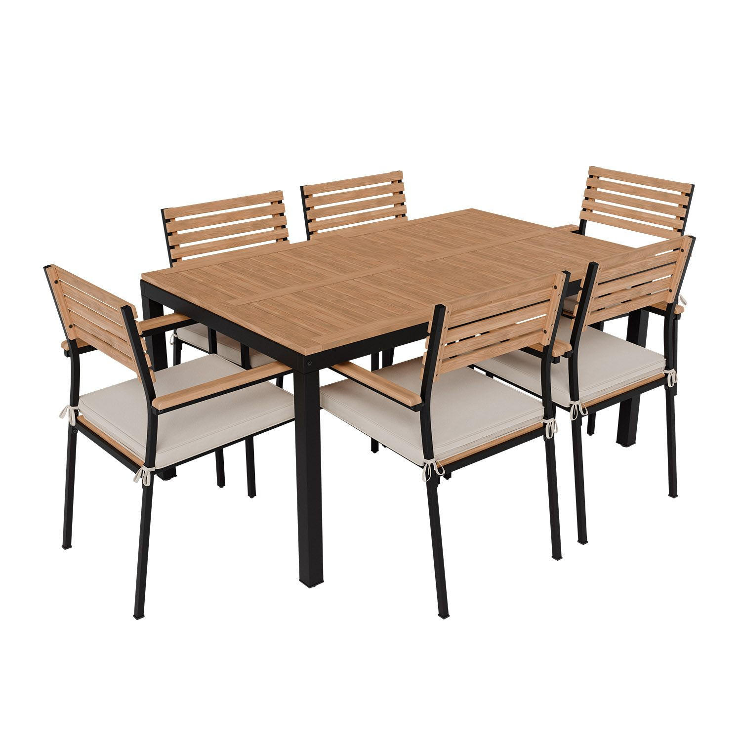 GARTENGARNITUR Rhodos Akazienholz 7-teilig - Braun, Holz/Metall - Juskys