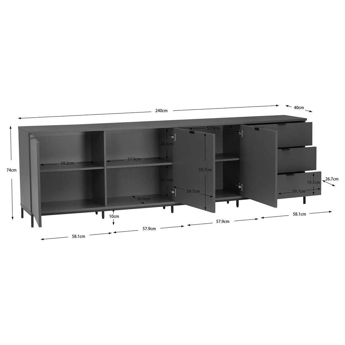 SIDEBOARD - MDF / Metall - Taupe/Schwarz, Holzwerkstoff/Metall (240/74/40cm) - home24