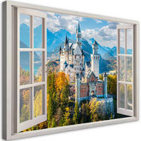 WANDBILD fensterblick schloss architektur landschaft - Blau, Textil (60/40cm) - Feeby