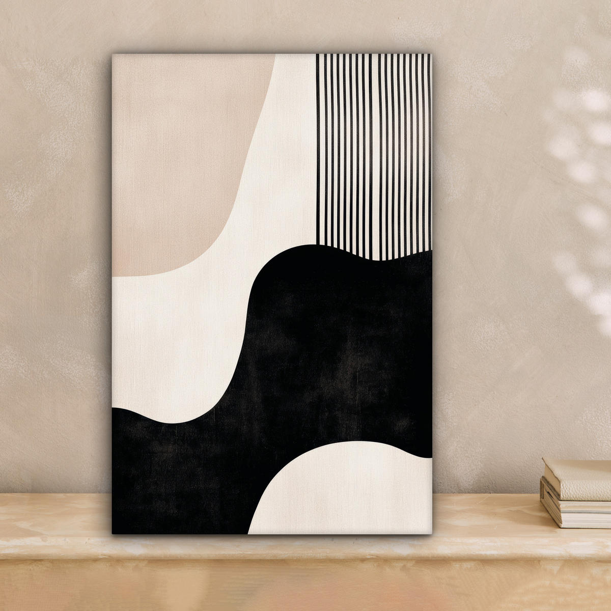 LEINWANDBILD Abstrakt - Japandi - Beige - Modern 20x30 cm - Schwarz, Textil (20/30cm) - MuchoWow