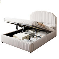POLSTERBETT 140/200 cm mit hydraulischem Bettkasten, großem Kopfteil und gestreiftem Stoff, Weiß/Anthrazit - Weiß, Holzwerkstoff (140/200cm) - Redom