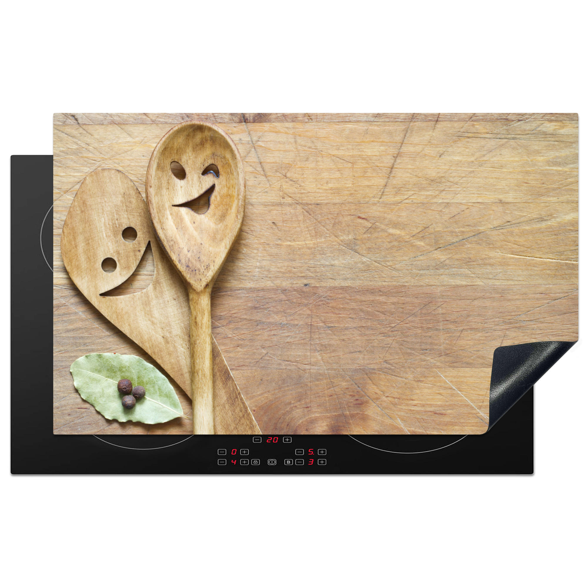 HERDABDECKPLATTE Holz - Löffel - Braun - Smiley 83x51 cm - Hellbraun, Kunststoff (83/0.2/51.5cm) - MuchoWow
