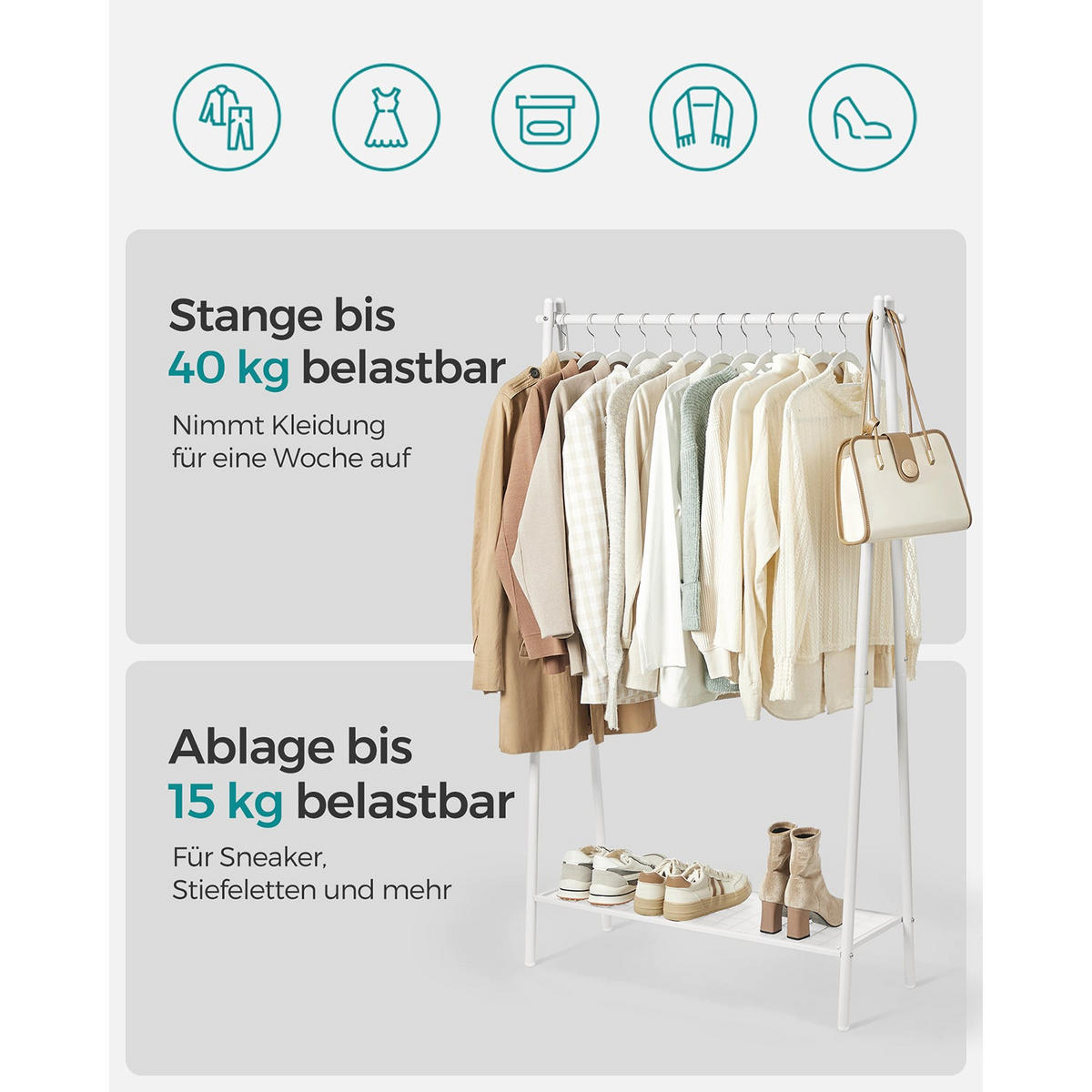 KLEIDERSTÄNDER BRAZZAVILLE - Weiß, Metall (92.5/153/33.5cm) - Hansiro