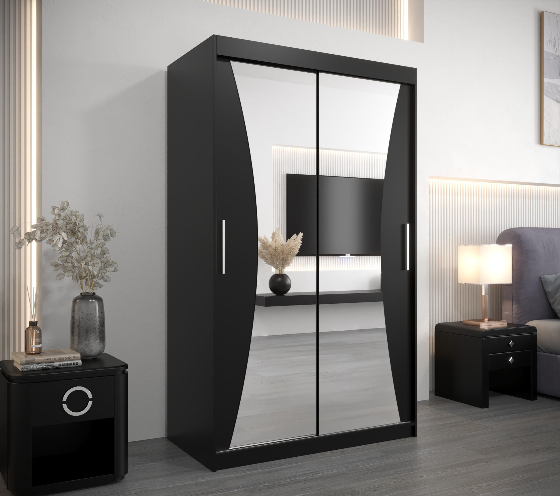 SCHWEBETÜRENSCHRANK 200/120/62 2-türig - Silberfarben/Schwarz, Holz/Kunststoff (120/200/62cm) - Abiks Möbel