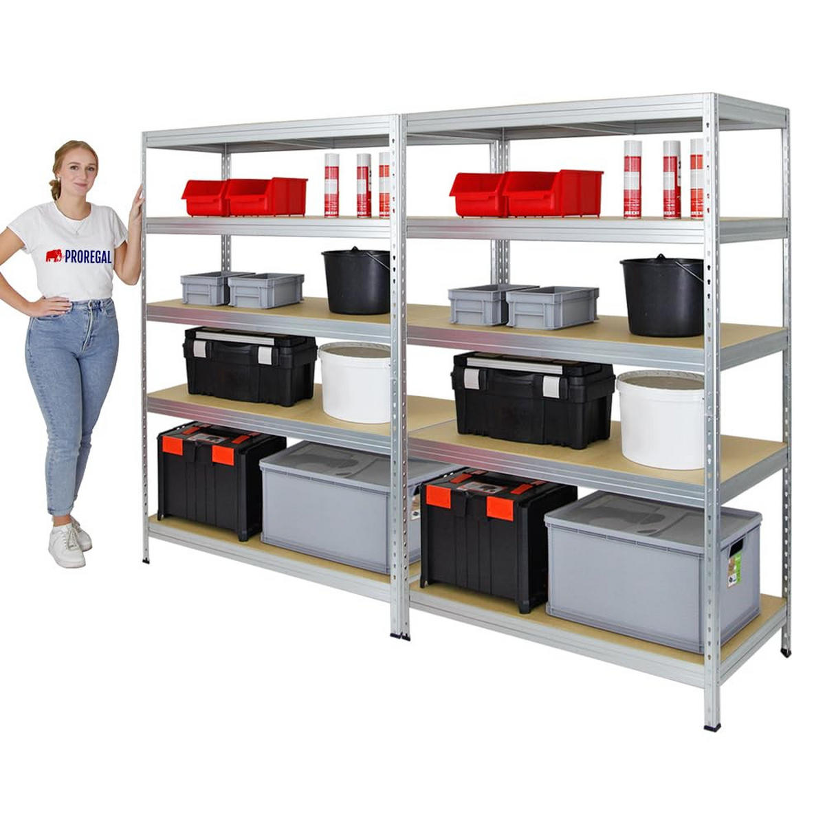 SCHWERLASTREGAL Rivet 2er-Set mit 2x 180x120x60 cm Fachlast 250 kg Verzinkt - Silberfarben, Metall (240/180/60cm) - PROREGAL