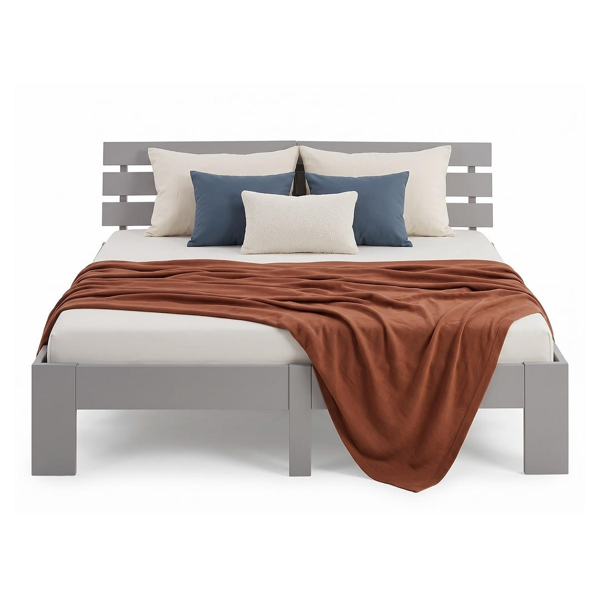 HOLZBETT mit Matratze 160/200 cm Doppelbett Grau - Grau, Holz (160/200cm) - Homestyle4u