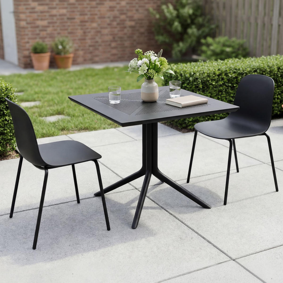 GARTENMÖBEL-SET Mara 2 Stühle 186x80x85cm Kunststoff Schwarz Balkonset - Schwarz, Kunststoff - DELUKE