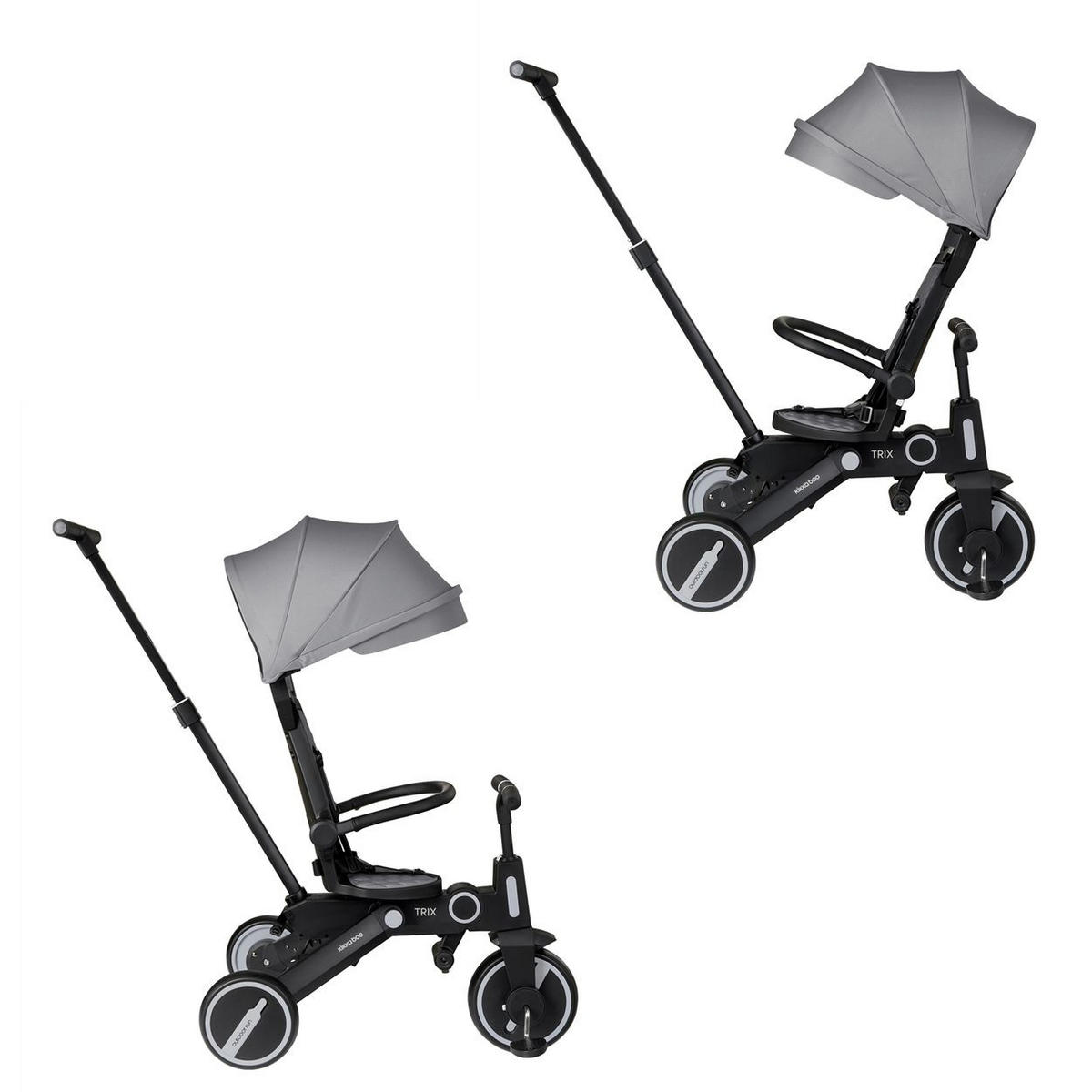 DREIRAD Trix 3 in 1 grau Schiebegriff, Sonnendach faltbar, Gurt - Grau, Metall (95/51/94cm) - Kikka boo