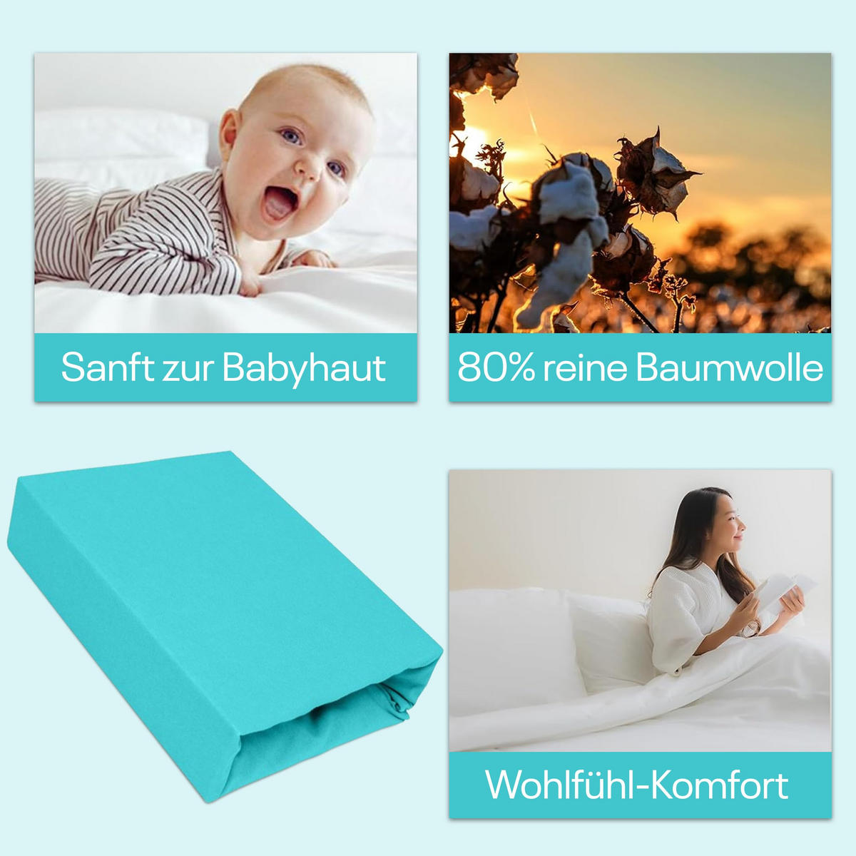 SPANNBETTLAKEN 160/200 cm, Jersey Elastisch 100 % Baumwolle Türkis - Türkis, Textil (160/200cm) - Best For Home