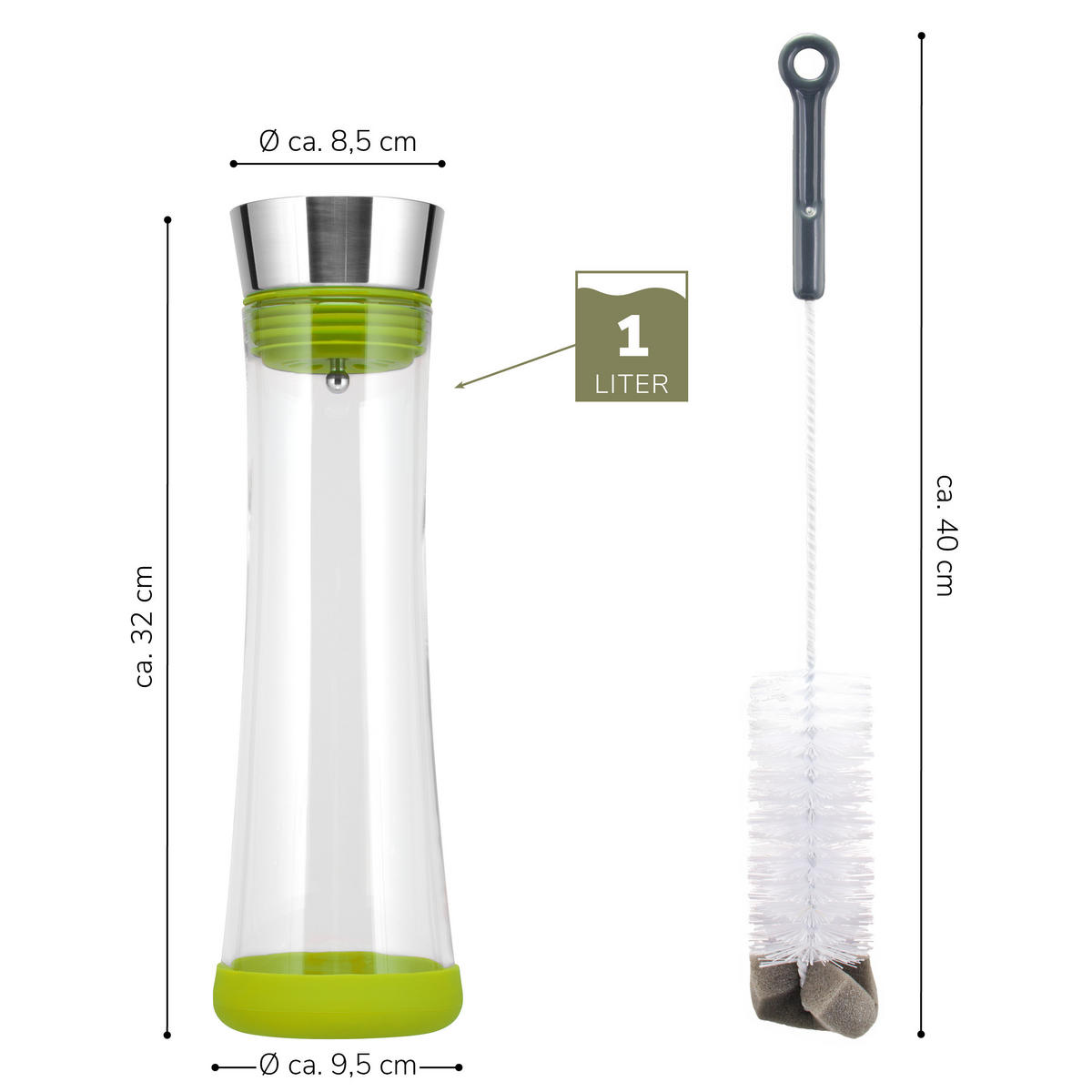 GLASKARAFFE 1 Liter CAROLA, grün, Edelstahl, Silikon - Grün, Glas (1L) - bremermann