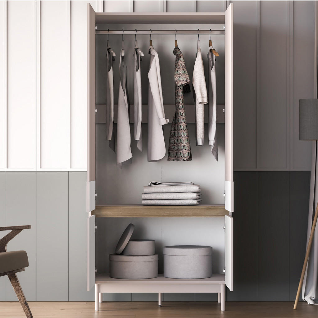 Thumbnail - Konsimo® Kleiderschränk, Creme, Eiche, Holzwerkstoff, 92x193x53 cm, Schlafzimmer, Kleiderschränke, Drehtürenschränke