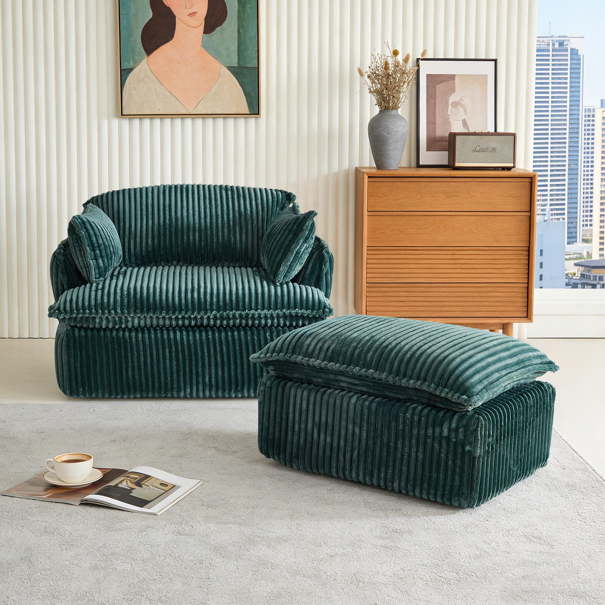 SESSEL DE-35257 mit Hocker Grün - Grün, Textil (89/77/115cm) - ComfortXL