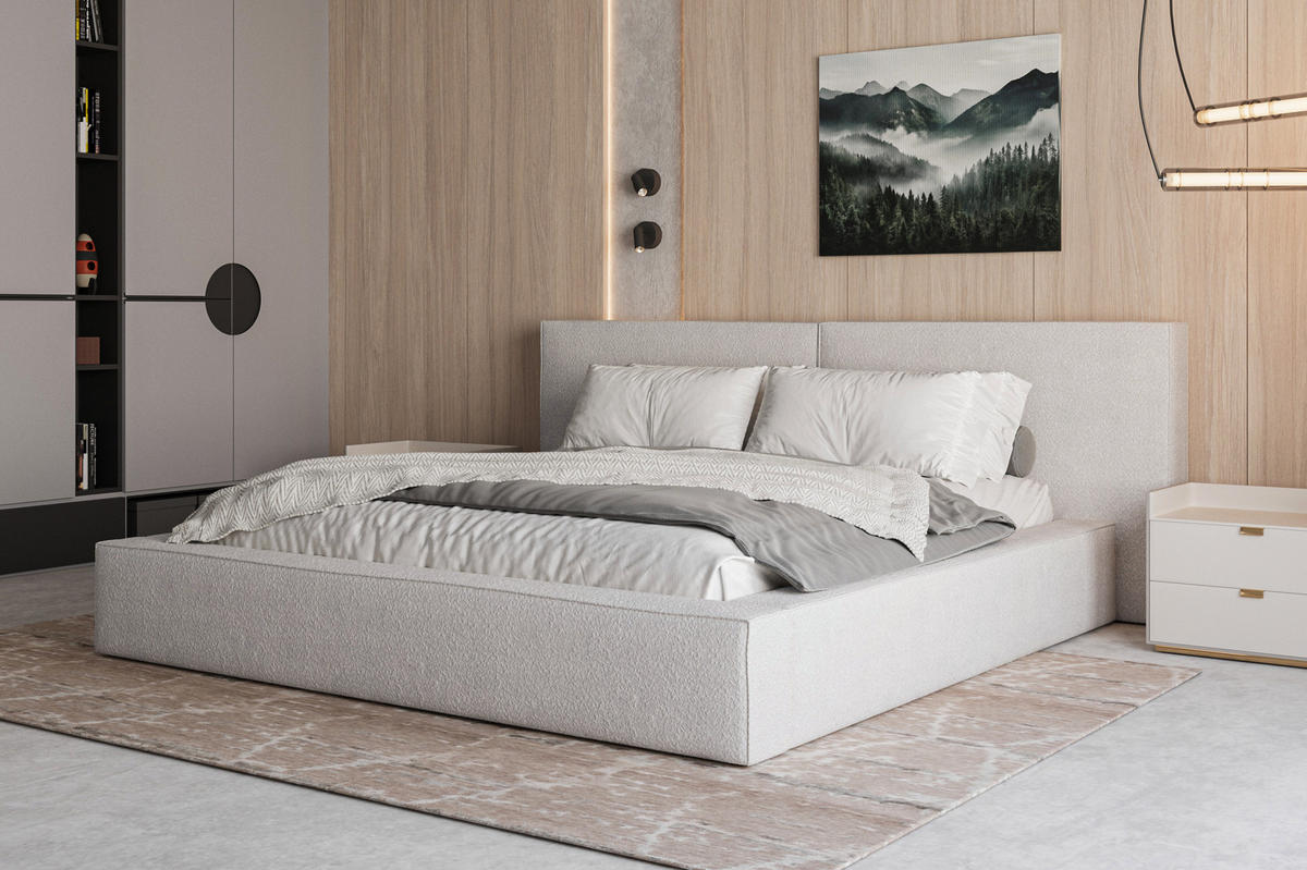 POLSTERBETT 06 Bouclé 140 x 200 cm – Arena - mit Bettkasten und Metall-Lattenrost - Hellgrau, Metall (206/234cm) - ROYAL24_MARKT