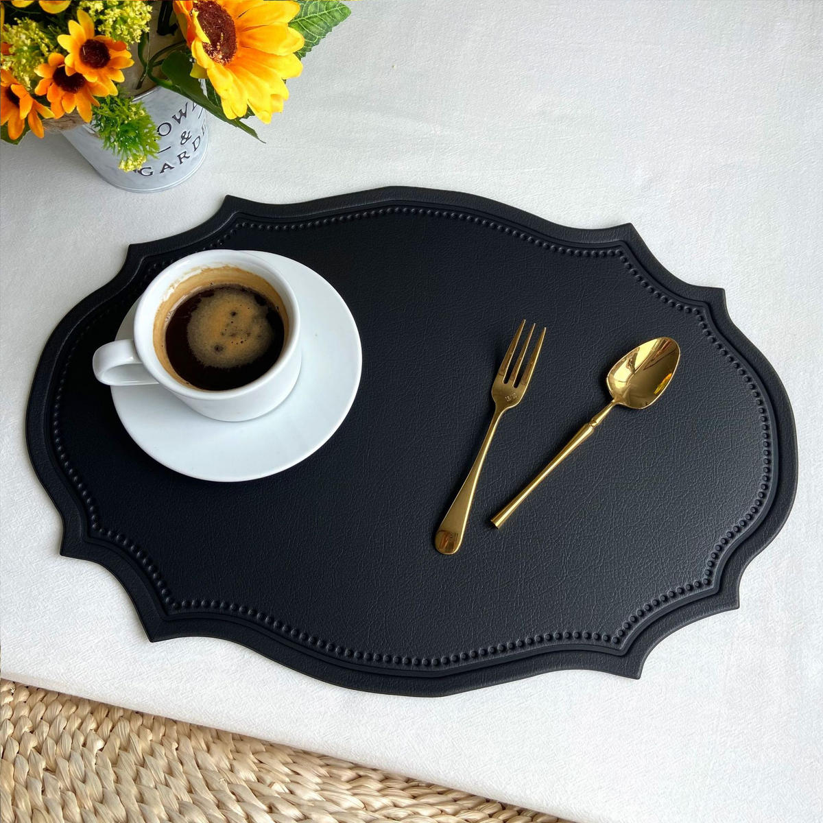PLATZSET 6-teilig – ölbeständig und wärmeisolierend – 43 x 30 cm-Schwarz - Schwarz, Leder (43/30cm)