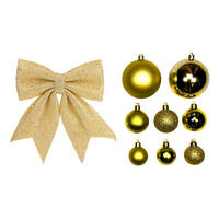 WEIHNACHTSBAUMSCHMUCK-SET GOLDWEIHNACHTEN 73-teilig, für Weihnachtsbäume 120–210 cm, inkl. Aufbewahrungsbox - Champagner/Goldfarben, Kunststoff/Textil (55/50/75cm) - LAALU