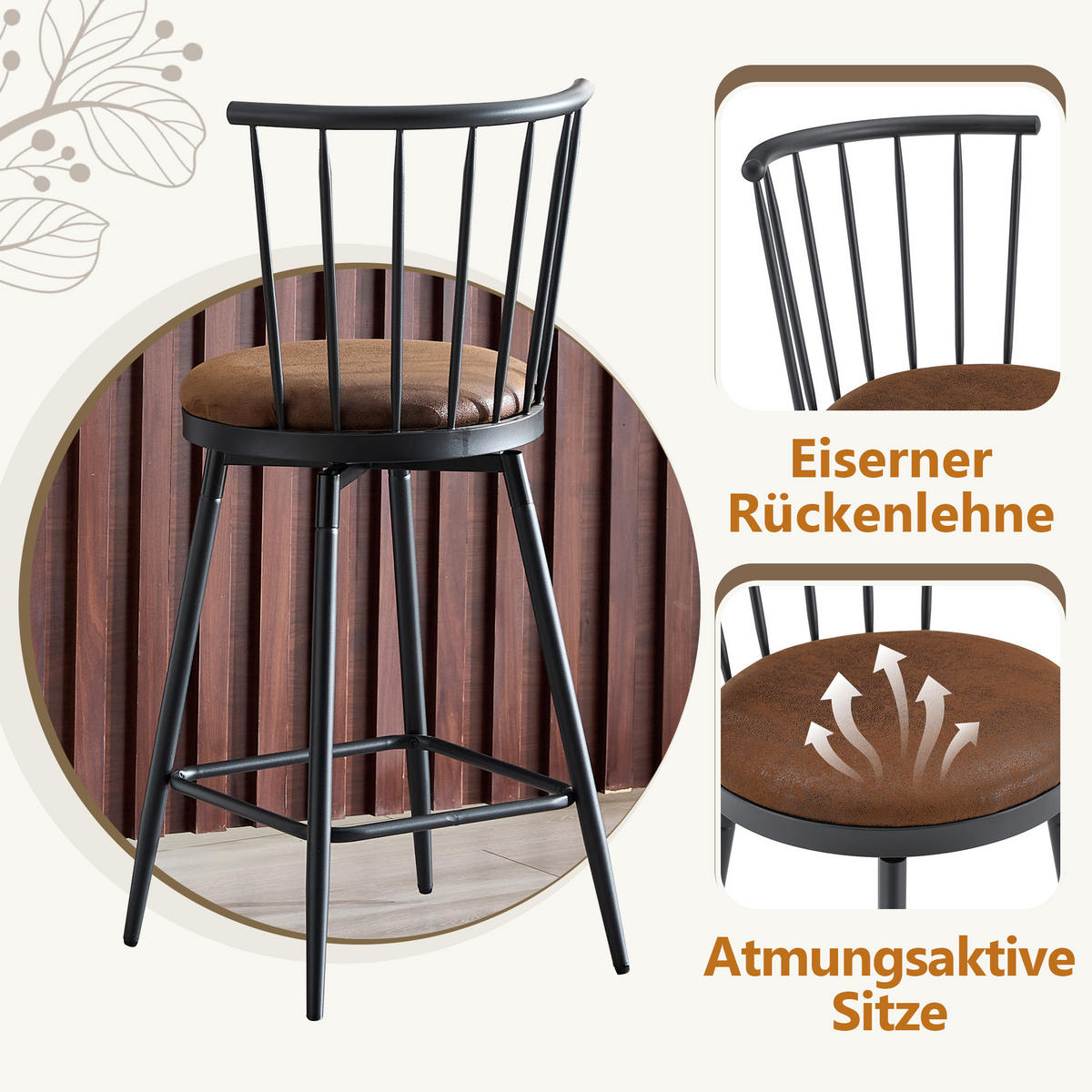BARHOCKER DE-36667 2er Set mit Tech-Stoff und Metallgestell Braun - Braun, Metall (39/96/39cm) - ComfortXL