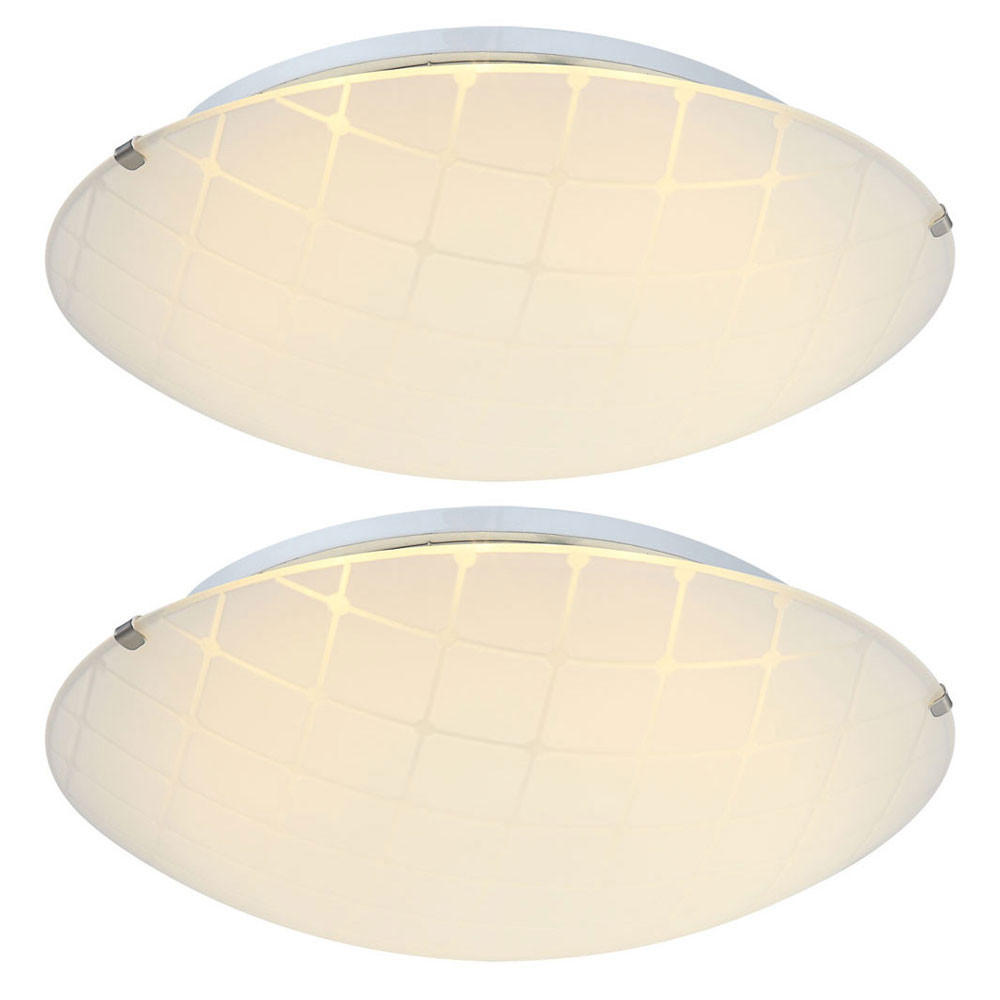 LED DECKENLEUCHTE Metall Weiß gemustert 2er Set - Weiß, Glas (30/30/10cm) - Globo Lighting