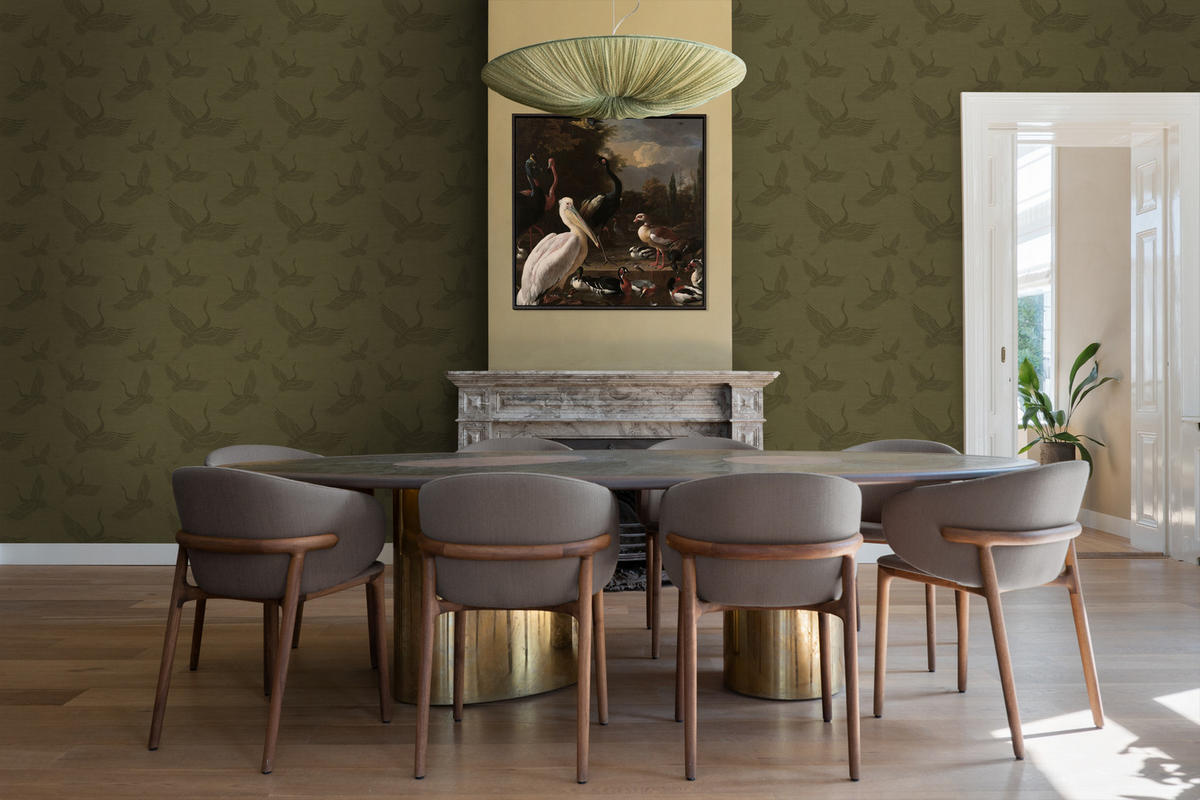 TAPETE Kraniche 53 cm x 10.05 m - Gelb, Papier (53/1000cm) - Origin Wallcoverings