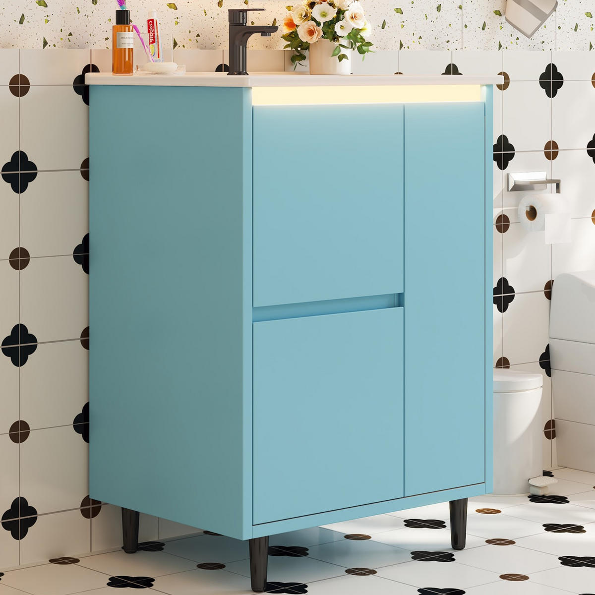 WASCHTISCHKOMBI 61/46.5/87 cm Blau mit 2 Schubladen, ohne Wasserhahn - Blau, Holz/Holzwerkstoff (46.5/87/61cm) - Oxeza