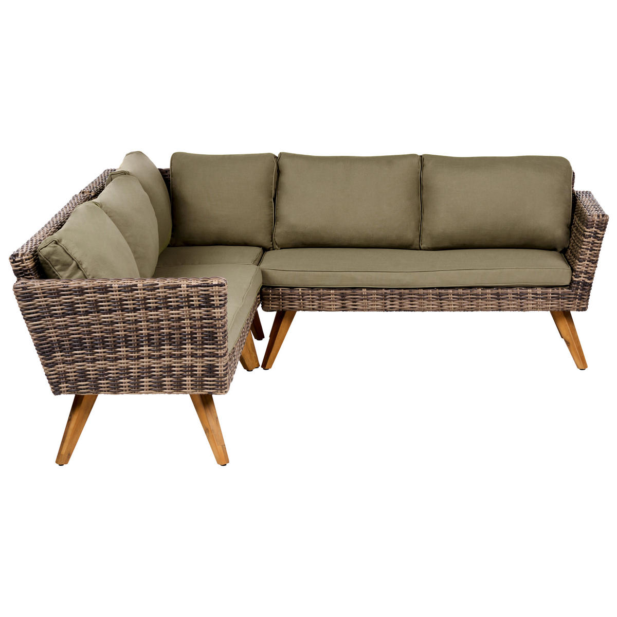 GARTEN-ECKSOFA mit Tisch 6-Sitzer Polyrattan Olivgrün Vittoria - Olivgrün/Braun, Kunststoff - Beliani