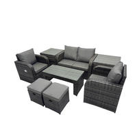 GARTENSOFA SET mit COUCHTISCH Polyrattan 5-Sitzer - Dunkelgrau/Grau, Glas/Kunststoff - Fimous