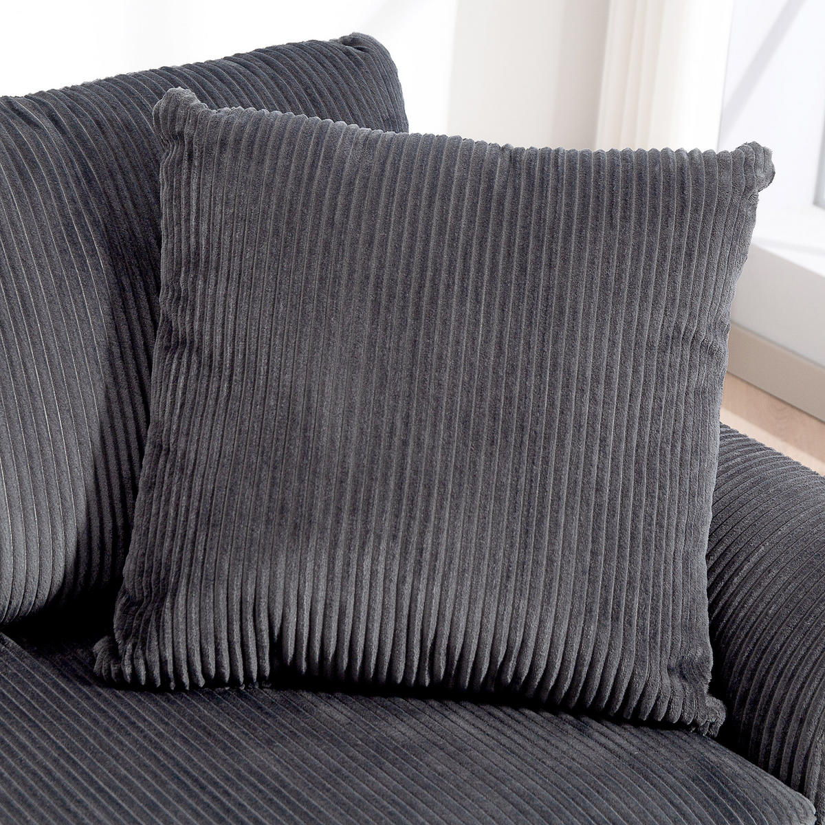 3-SITZER-SOFA DE-06559 Cordsofa, 212 cm breit Dunkelgrau - Dunkelgrau, Textil/Metall (80/88/212cm) - ComfortXL