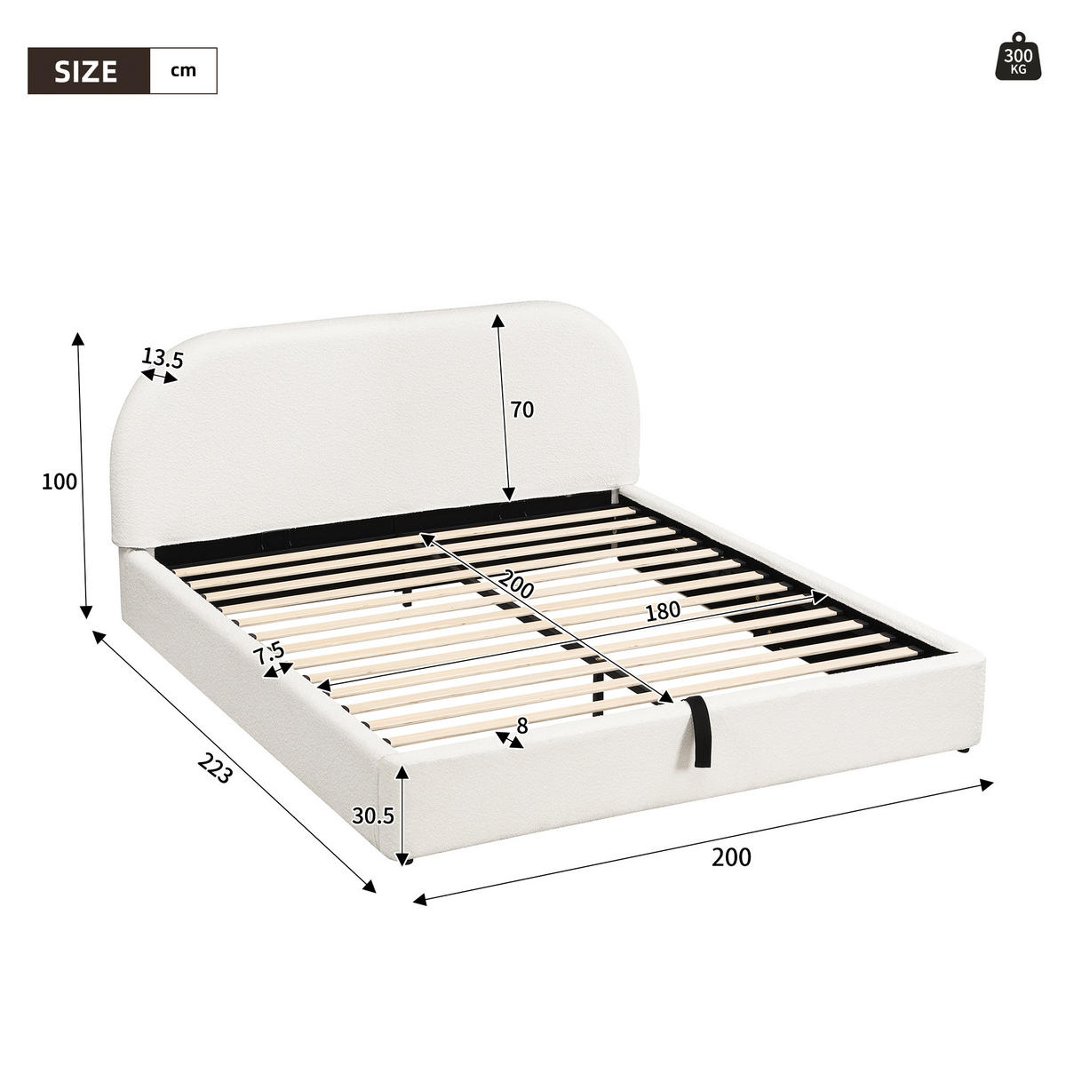 POLSTERBETT Beige Bouclé 180x200 Matratze Hydraulik Stauraum - Beige, Leder (180/200cm) - FLIEKS