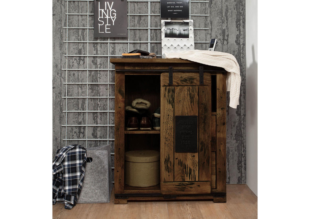 KOMMODE Mango 75x36x90 braun lackiert RAILWAY #453 - Braun, Holz (75/90/36cm) - Massivmoebel24