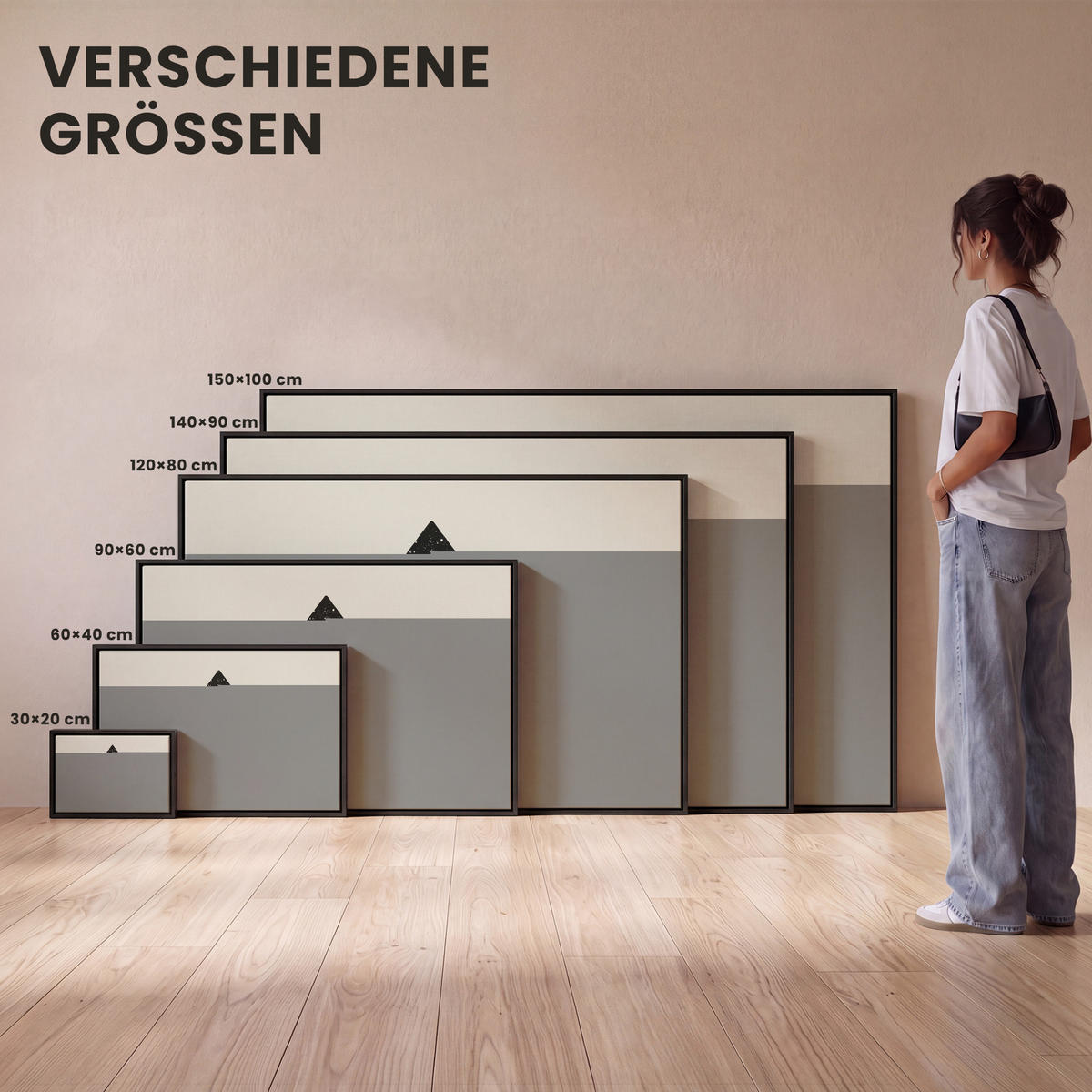 LEINWAND Bilder mit Rahmen - Weihnachtsbaum - Schwarz - Urlaub - Beige - 120x80 - Schwarz, Textil (120/80cm) - MuchoWow