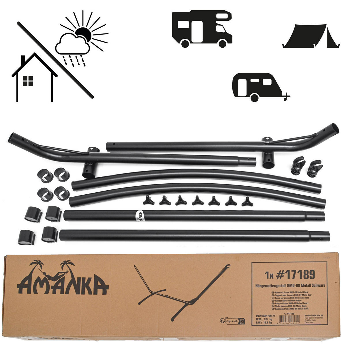 XL HÄNGEMATTE mit Gestell 310/100 cm, Grau/Schwarz - Schwarz, Metall (100/96/310cm) - Amanka