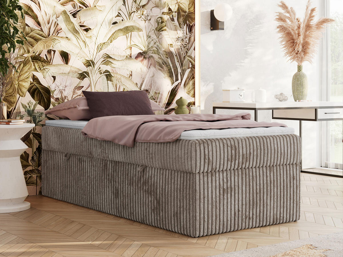 BOXBETT ZERO 90/200 - Hellbraun Cord - H4 - Topper Visco - Hellbraun, Textil (90/200cm) - MKS