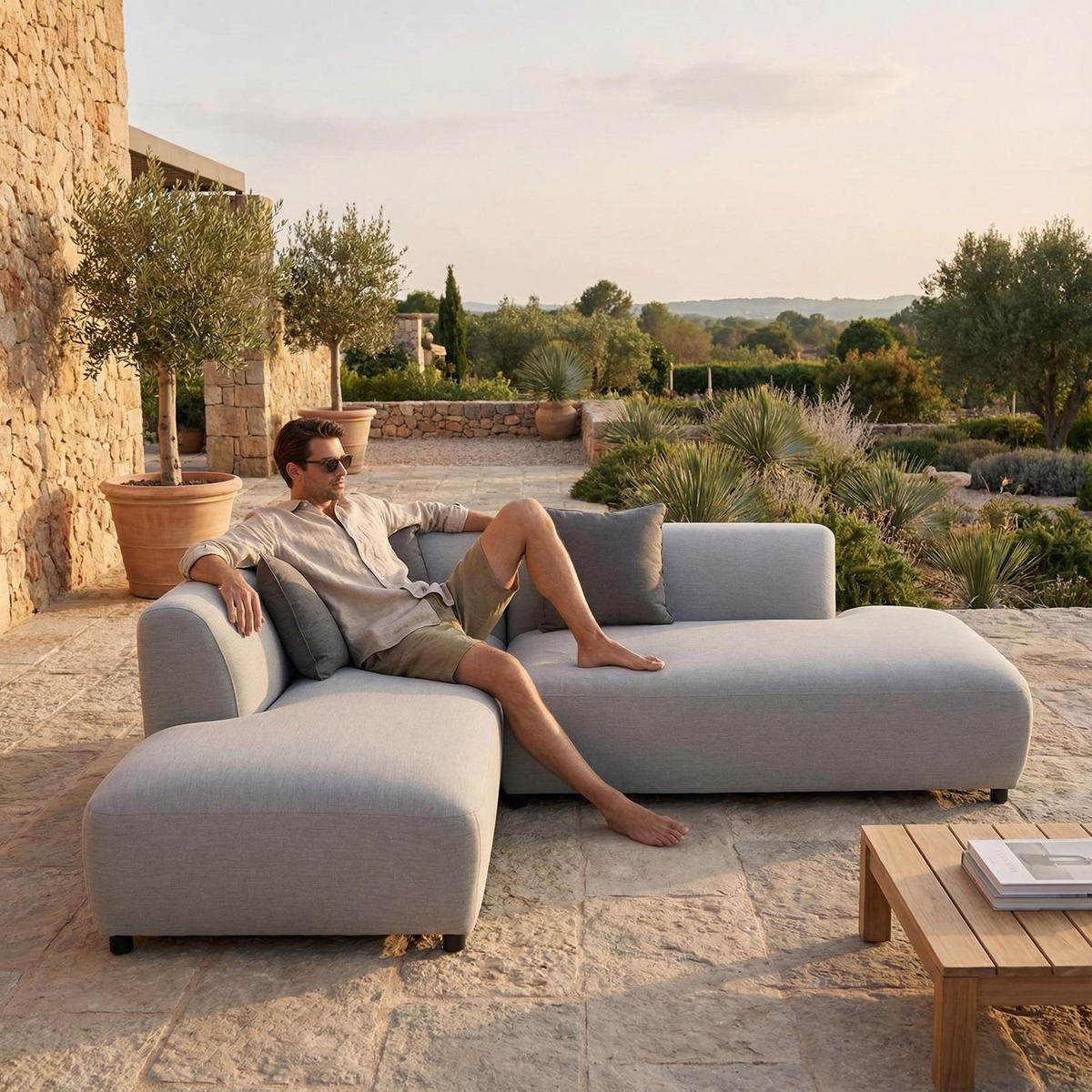 GARTENSOFA CALABRIA hellgrau - Hellgrau, Kunststoff (251/74/193cm) - IDIMEX